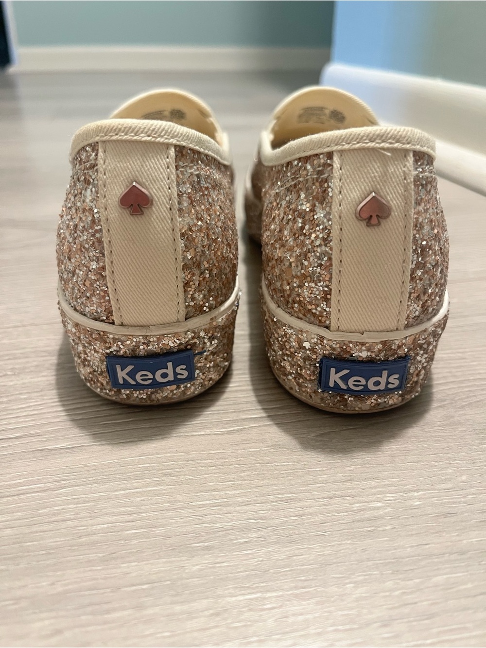 Kate Spade x Keds Double Decker Rose Gold Glitter Slip On Sneakers (Size 7)